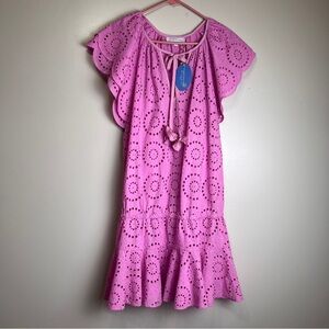 Cartolina Pink Eyelet Dress with Ruffle Sleeves NWOT Size M
